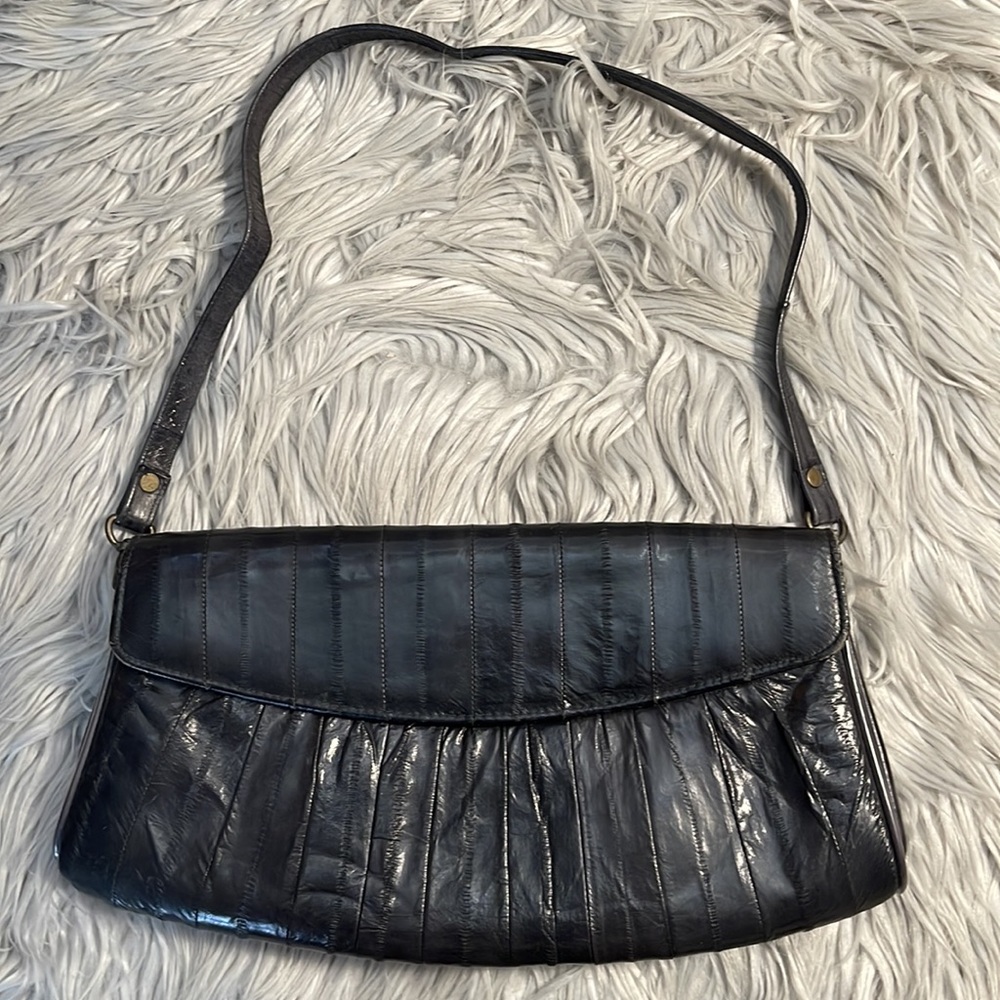 Black‎ Eel Skin Clutch with Strap